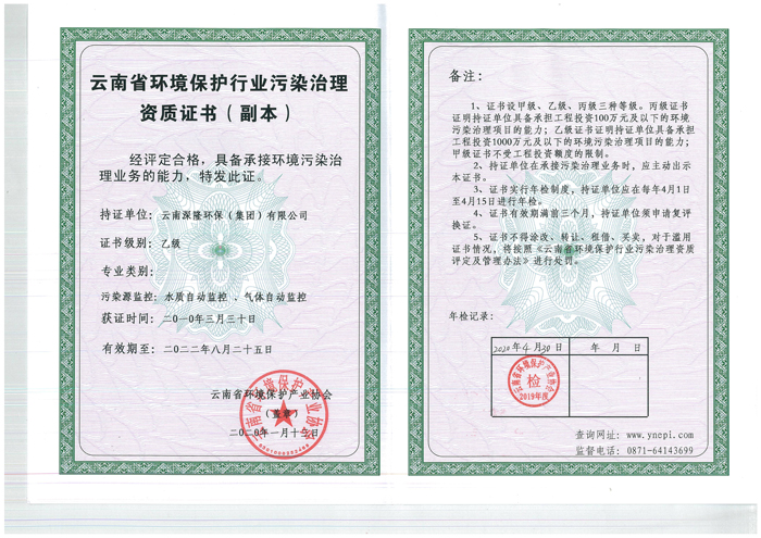 環(huán)境監(jiān)測乙級資質(zhì)證副本